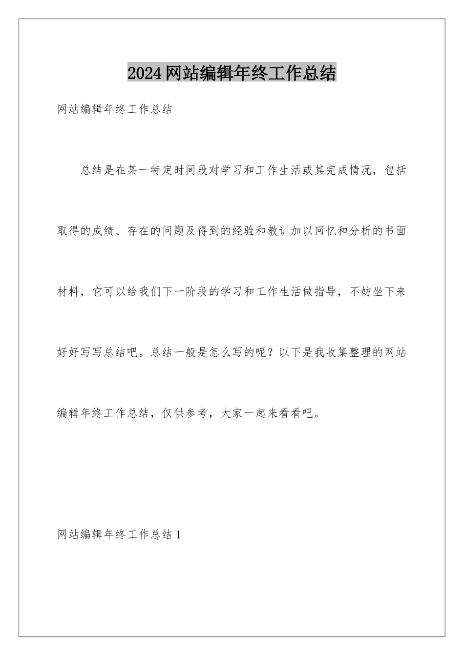2024年网站编辑年终工作总结_第1页