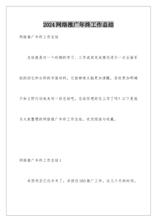 2024年网络推广年终工作总结