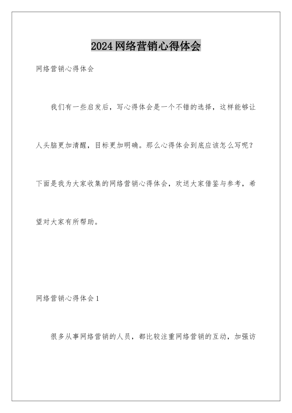2024年网络营销心得体会_第1页