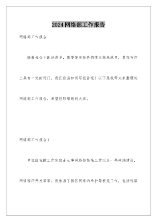 2024年网络部工作报告