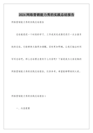 2024年网络营销能力秀的实践总结报告