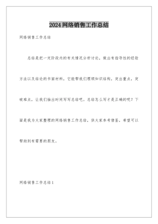 2024年网络销售工作总结