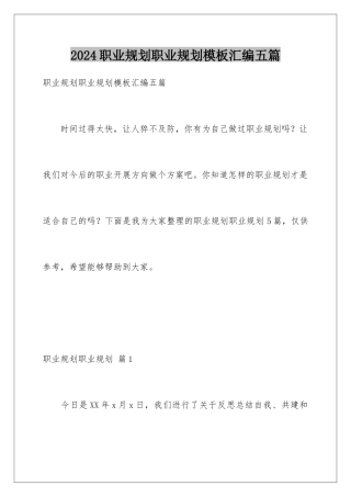 2024年职业规划职业规划汇编五篇2
