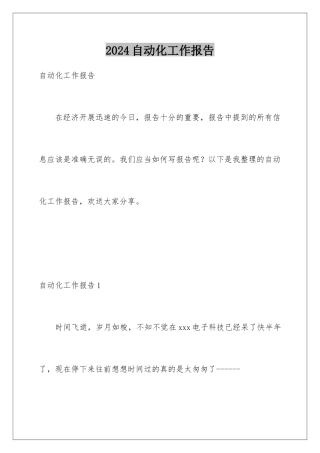 2024年自动化工作报告