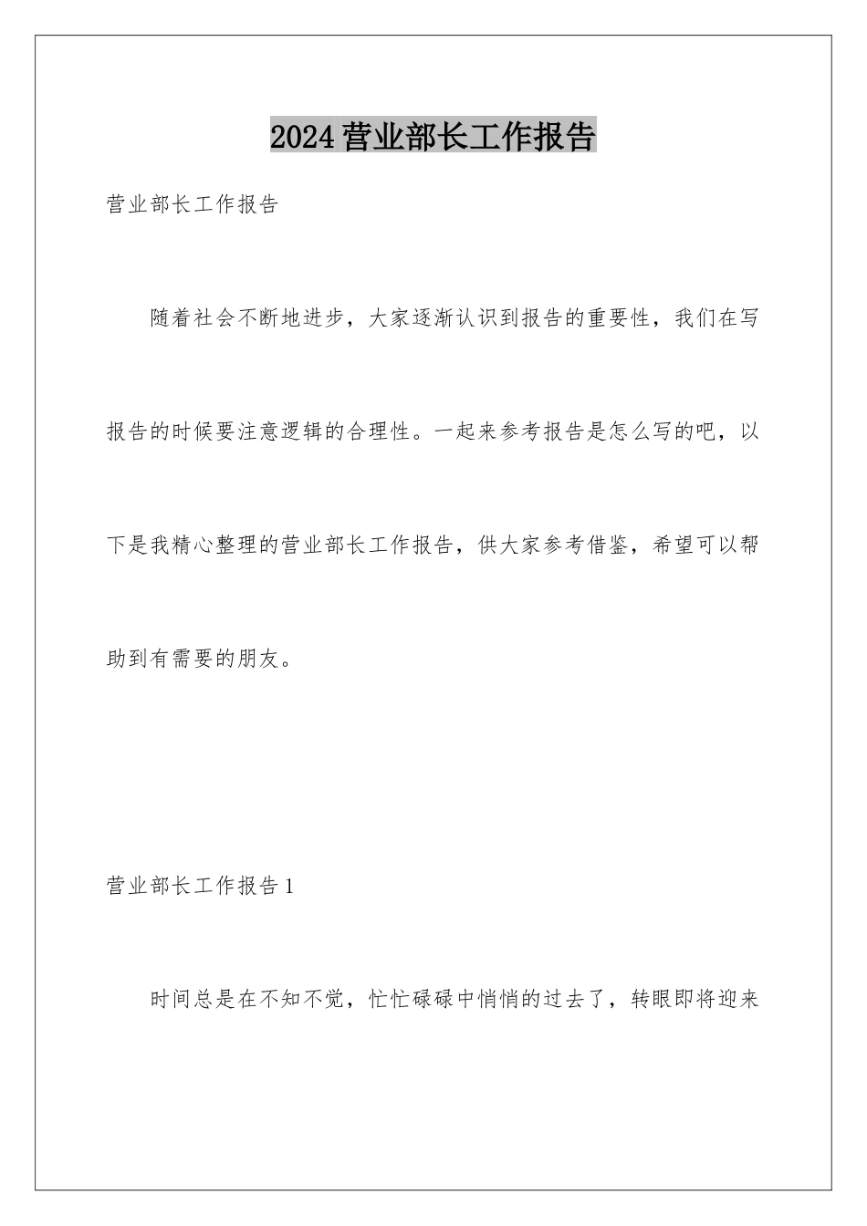 2024年营业部长工作报告_第1页