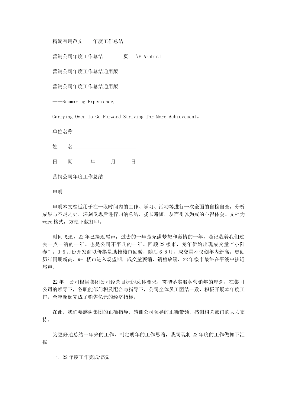 2024年营销公司年度工作总结通用版_第1页