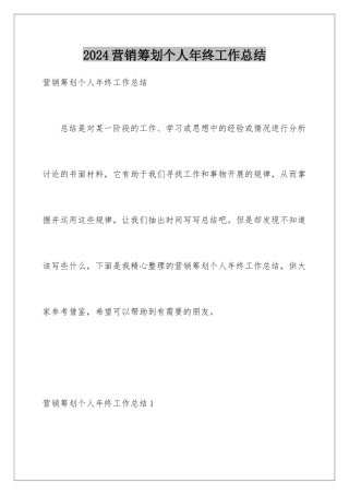 2024年营销策划个人年终工作总结