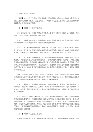 2024年试用期个人思想工作总结