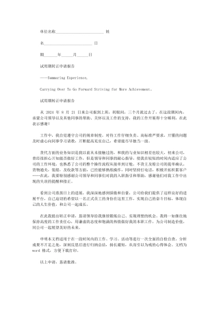 2024年试用期转正申请报告