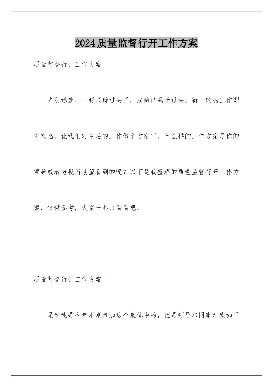 2024年质量监督行动工作计划_第1页