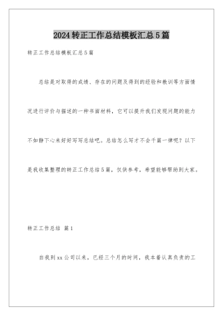 2024年转正工作总结汇总5篇2