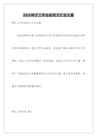 2024年转正工作总结范文汇总五篇
