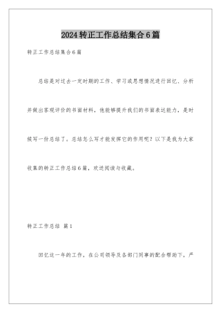 2024年转正工作总结集合6篇