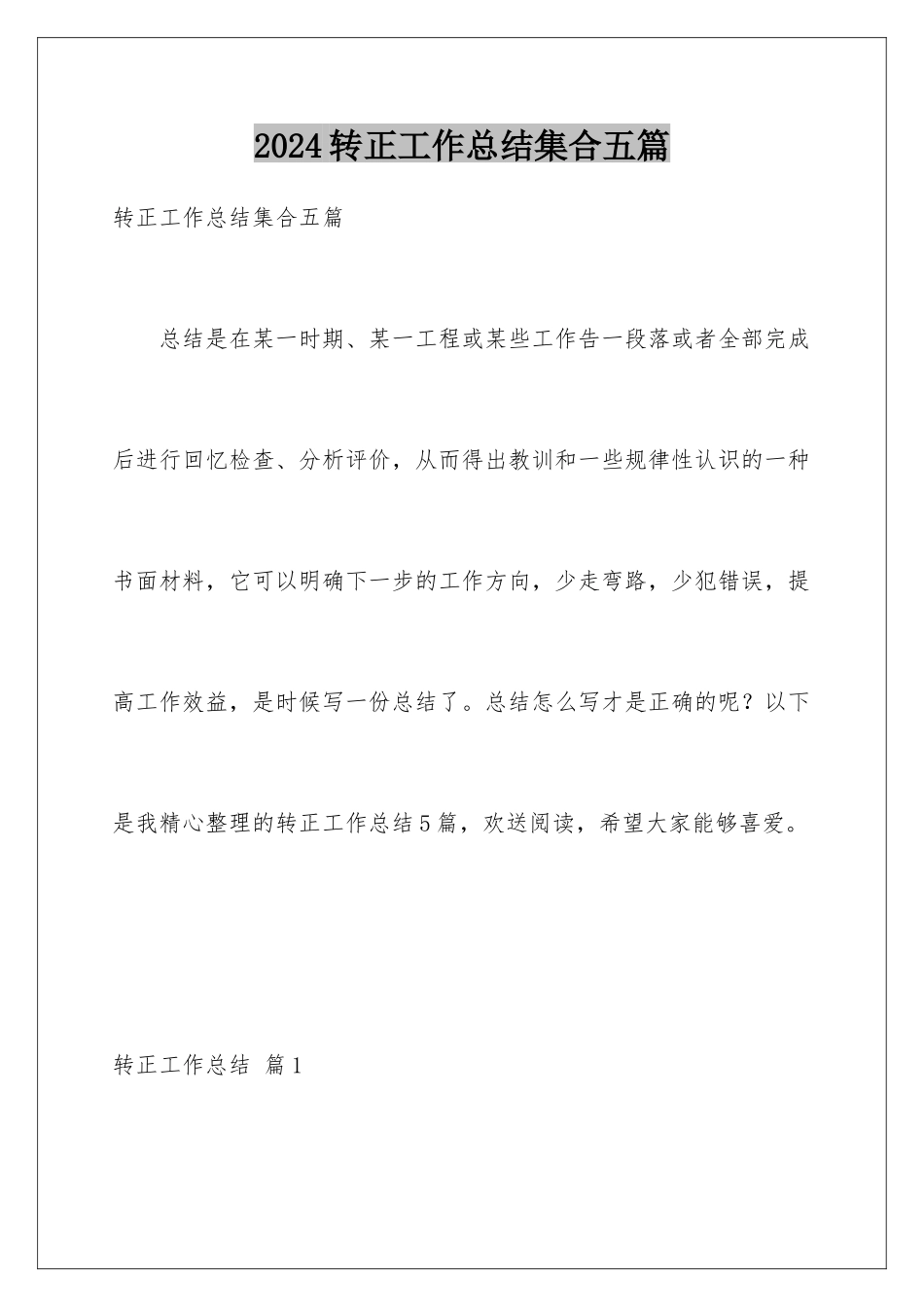 2024年转正工作总结集合五篇_第1页