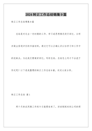 2024年转正工作总结锦集9篇