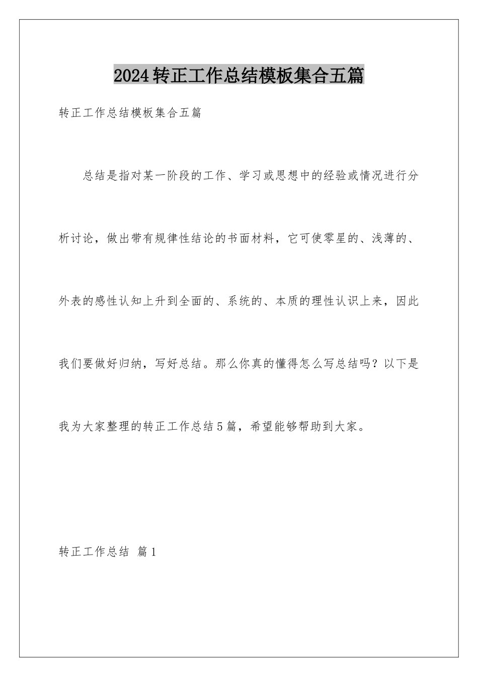 2024年转正工作总结集合五篇2_第1页
