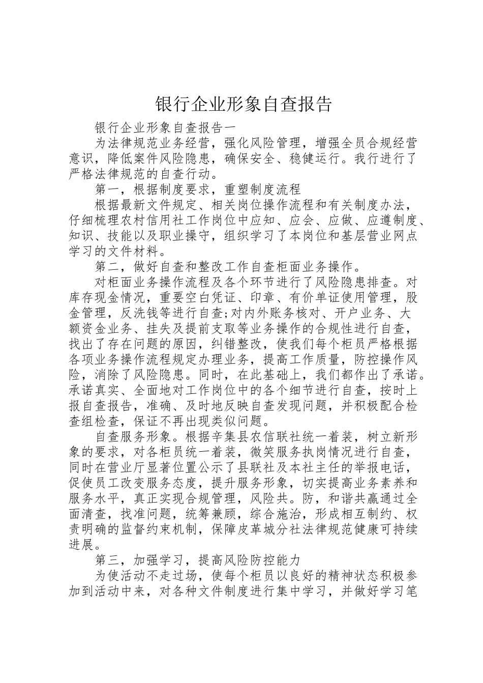 2024年银行企业形象自查报告-_第1页