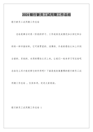 2024年银行新员工试用期工作总结-