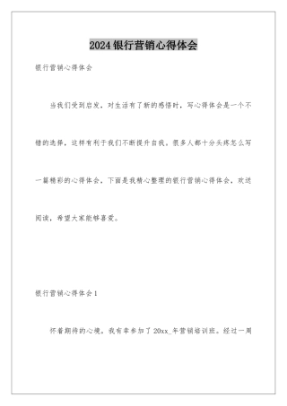 2024年银行营销心得体会
