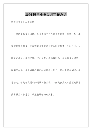 2024年销售业务员月工作总结