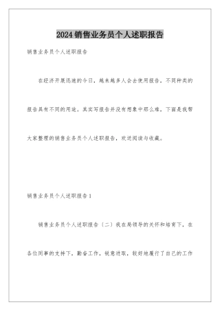 2024年销售业务员个人述职报告