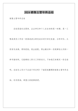 2024年销售主管年终总结