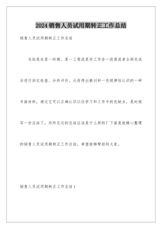 2024年销售人员试用期转正工作总结