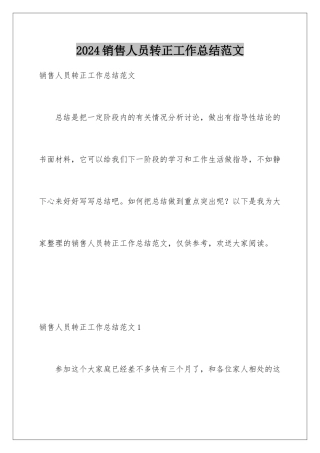 2024年销售人员转正工作总结范文