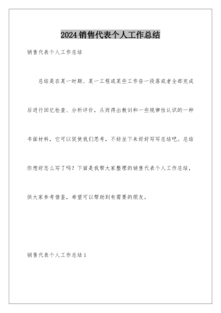2024年销售代表个人工作总结