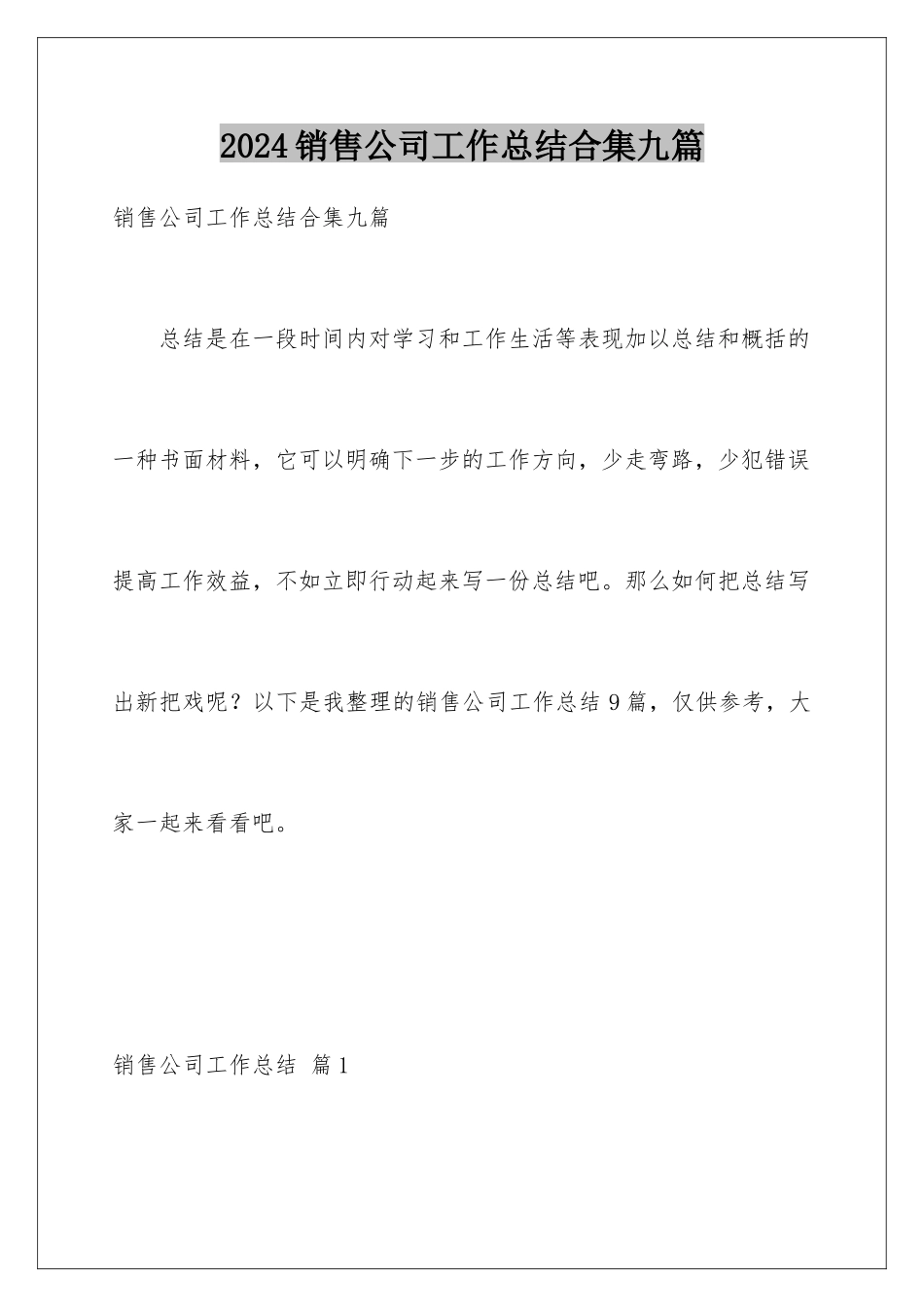 2024年销售公司工作总结合集九篇_第1页