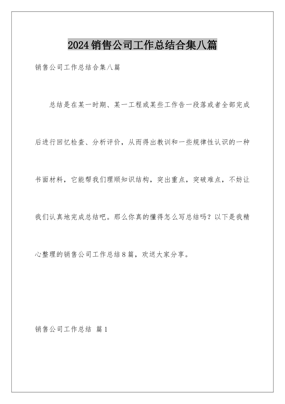 2024年销售公司工作总结合集八篇_第1页
