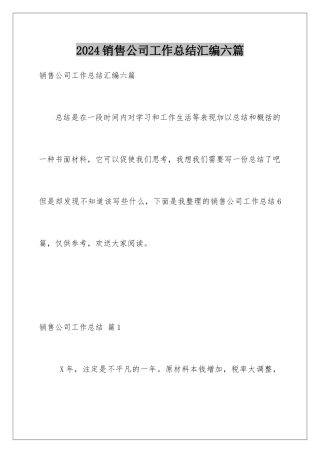 2024年销售公司工作总结汇编六篇