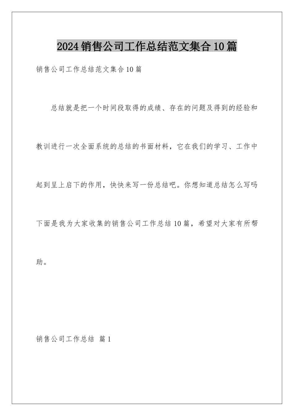 2024年销售公司工作总结范文集合10篇_第1页