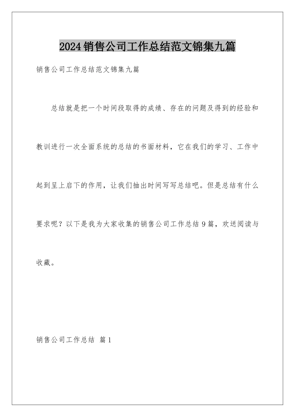 2024年销售公司工作总结范文锦集九篇_第1页