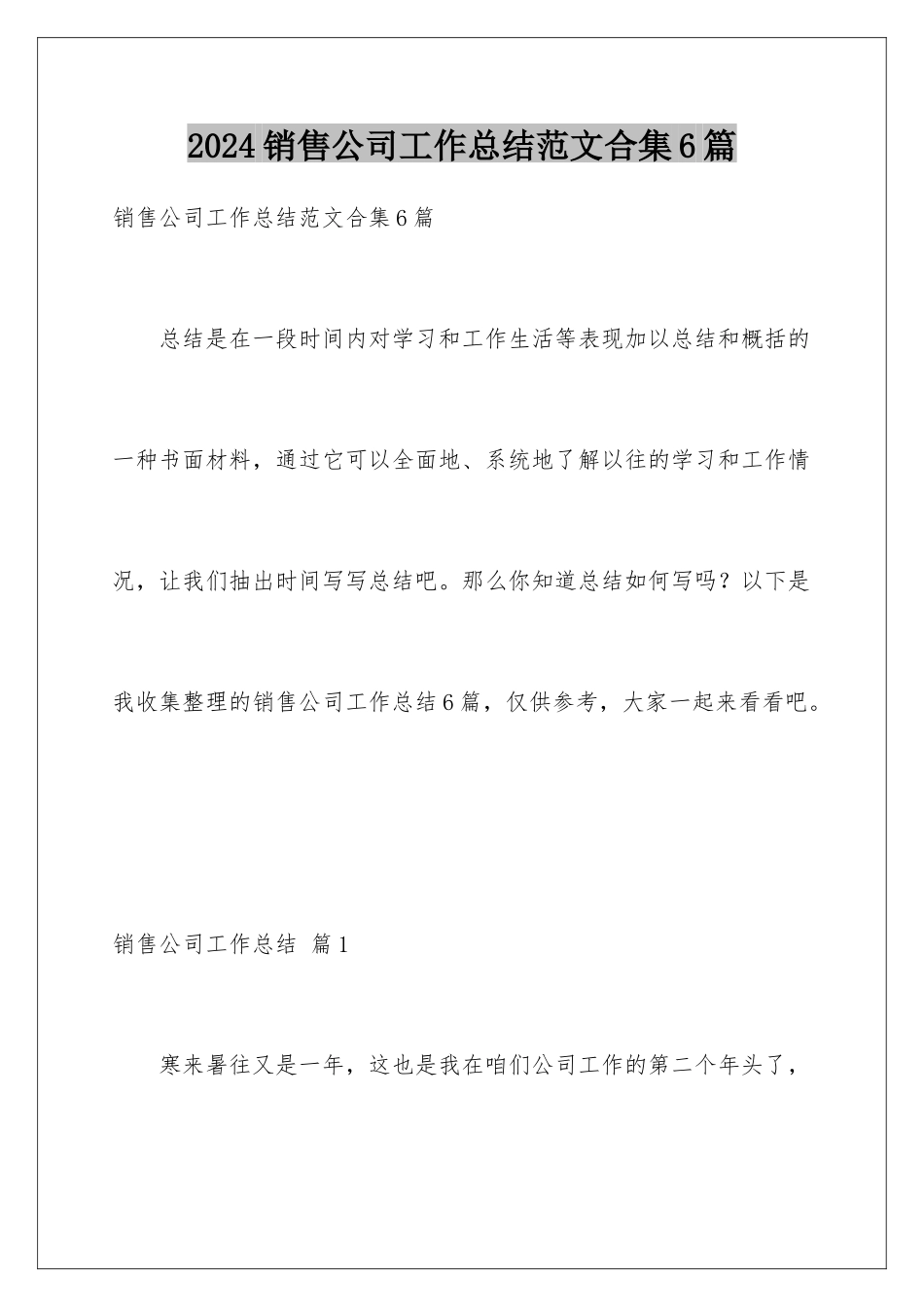 2024年销售公司工作总结范文合集6篇_第1页