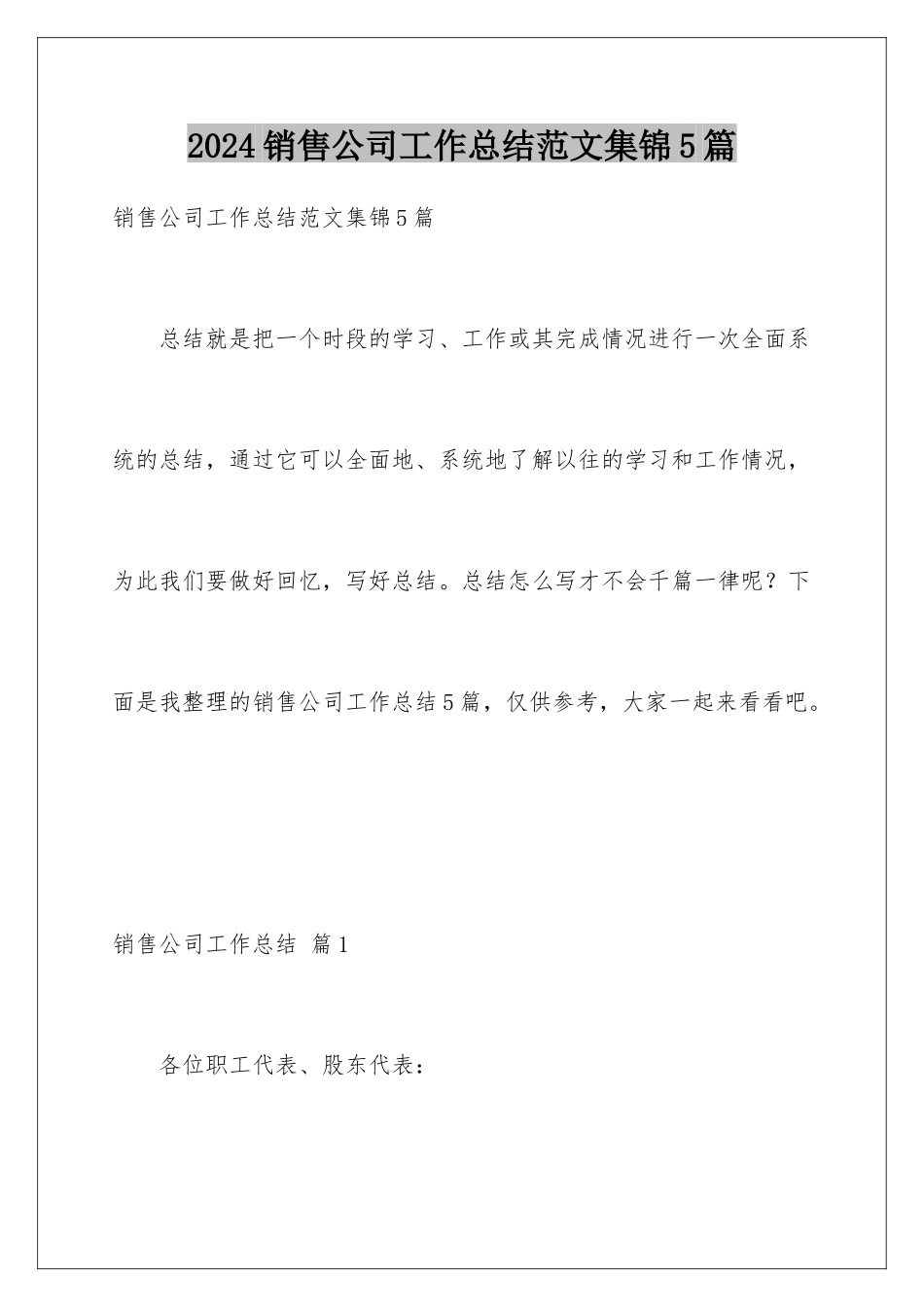 2024年销售公司工作总结范文集锦5篇_第1页