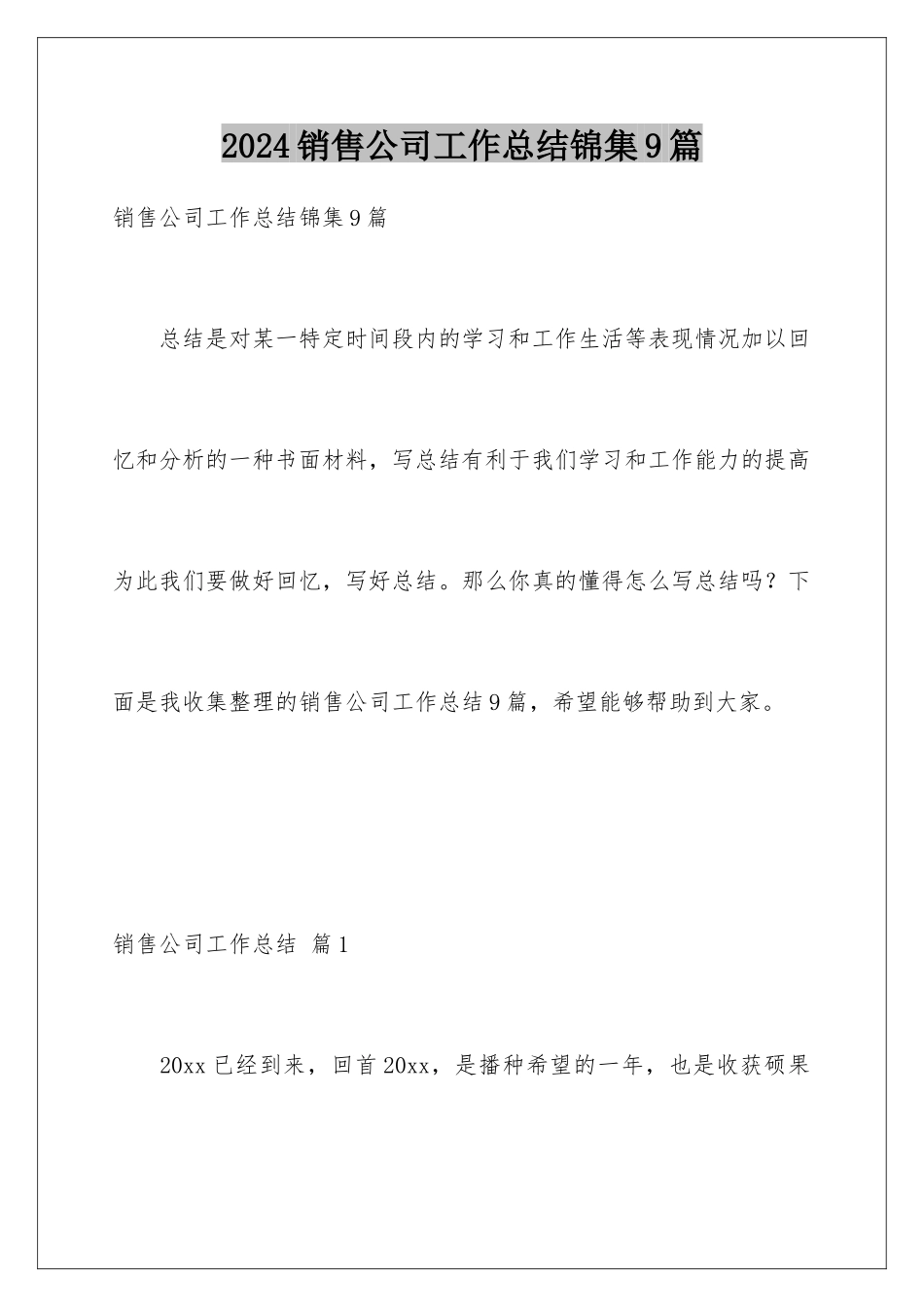 2024年销售公司工作总结锦集9篇_第1页