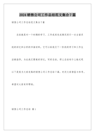 2024年销售公司工作总结范文集合7篇