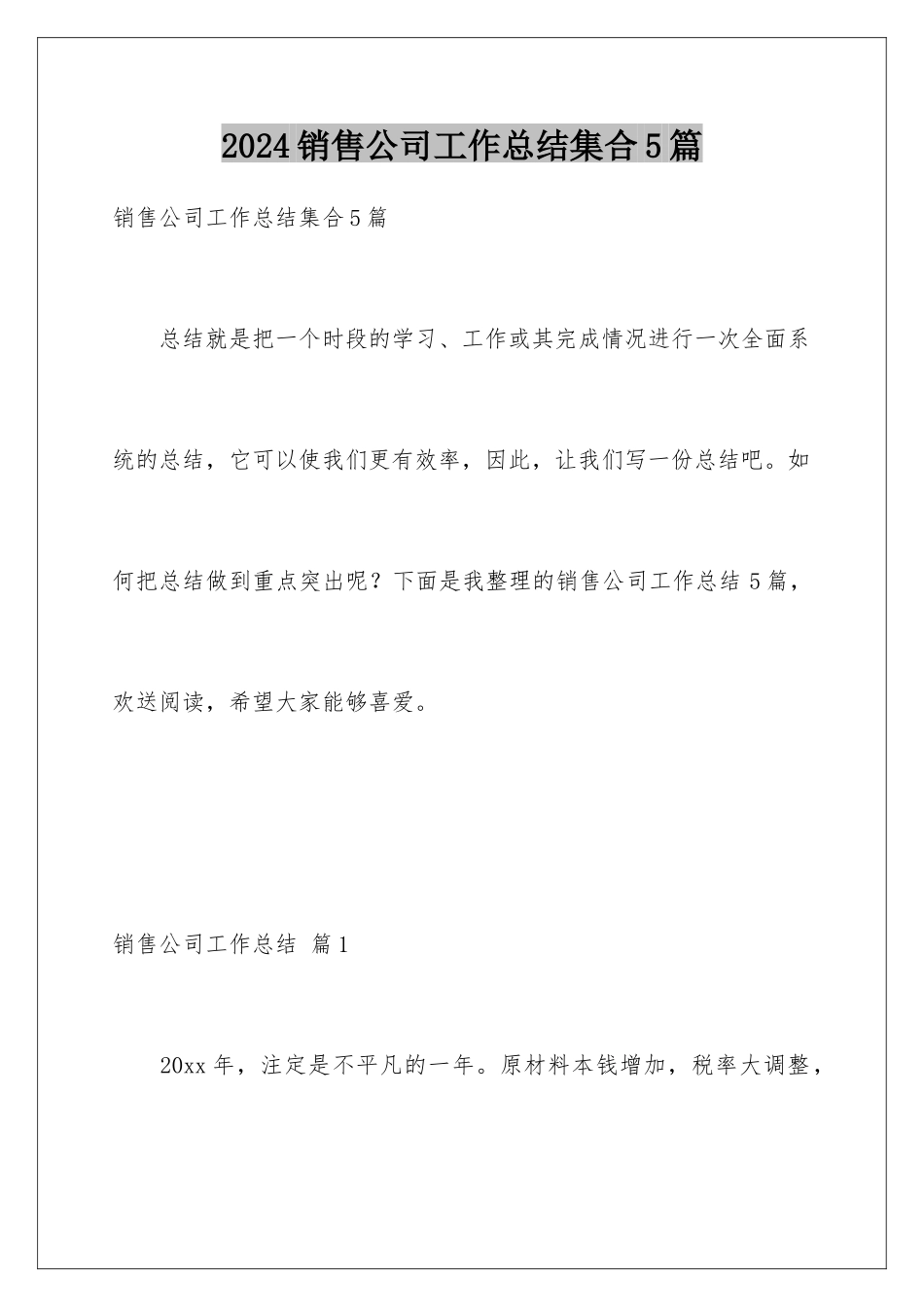 2024年销售公司工作总结集合5篇_第1页