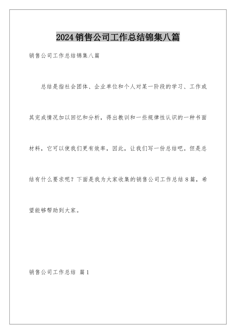 2024年销售公司工作总结锦集八篇_第1页