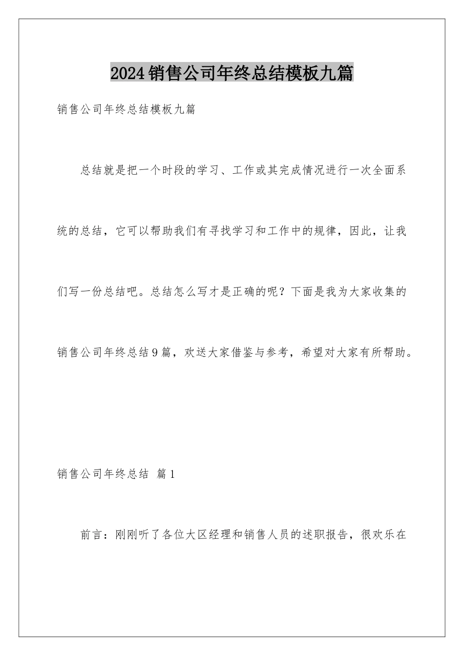 2024年销售公司年终总结模板九篇_第1页