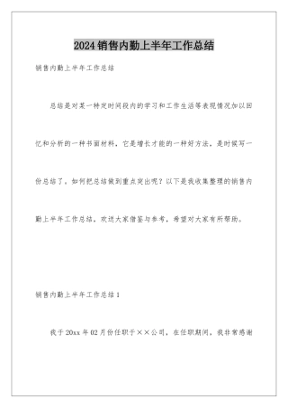 2024年销售内勤上半年工作总结