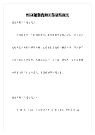 2024年销售内勤工作总结范文
