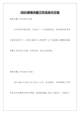 2024年销售内勤工作总结与计划