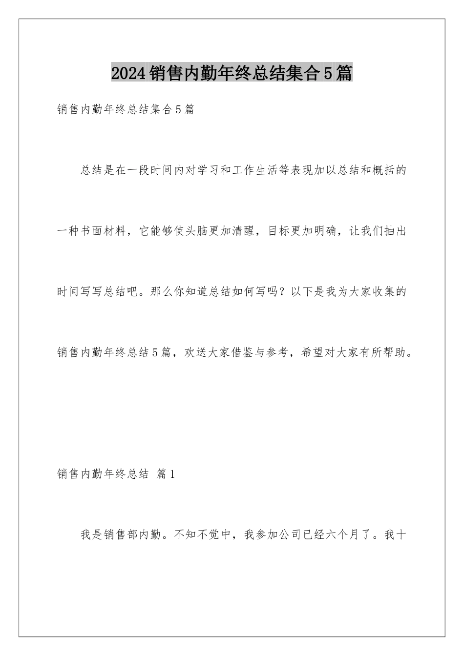 2024年销售内勤年终总结集合5篇_第1页