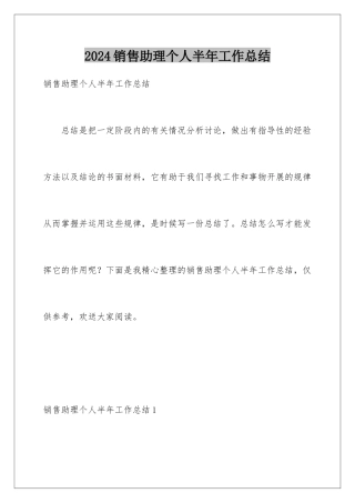 2024年销售助理个人半年工作总结