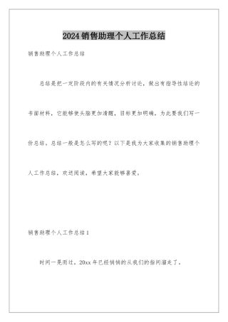 2024年销售助理个人工作总结