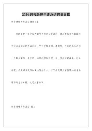 2024年销售助理年终总结锦集8篇