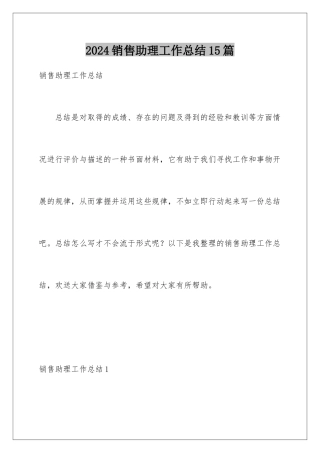 2024年销售助理工作总结15篇