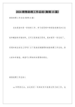 2024年销售助理工作总结(集锦15篇)
